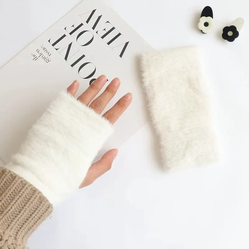 Warm Knit Half Finger Gloves Cashmere Fingerless Wrist Warmer for Women Office Writing Daily Wear