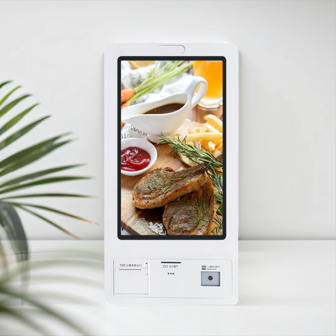 Wall Mounted 21.5 Inch Kiosk, Windows or Android Touch Screen Self Ordering Machine, Kiosk POS with 58/80MM Printer & Scanner