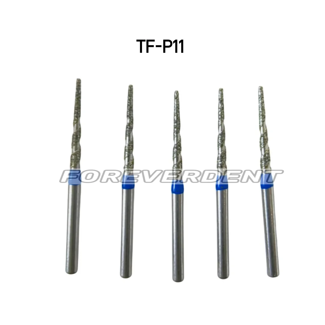 2~50Cards Dental Taper Flat End Spiral Diamond Burs Grooved Twist Bur Chip Removal TF-P11