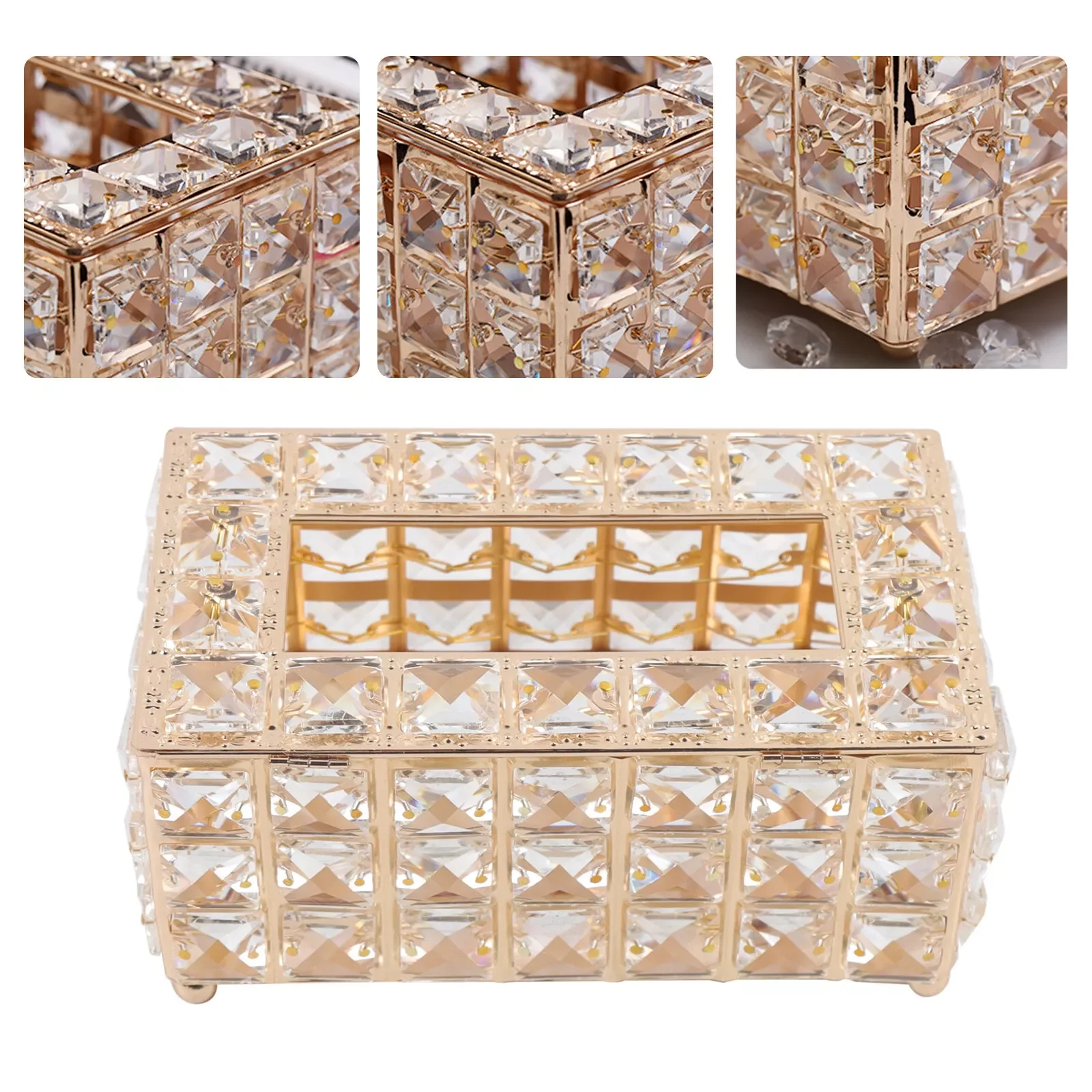 Rhinestone Tissue Box Cover Crystal Napkin Holder Case for Hotel Car Living Room Swim Spa Pool