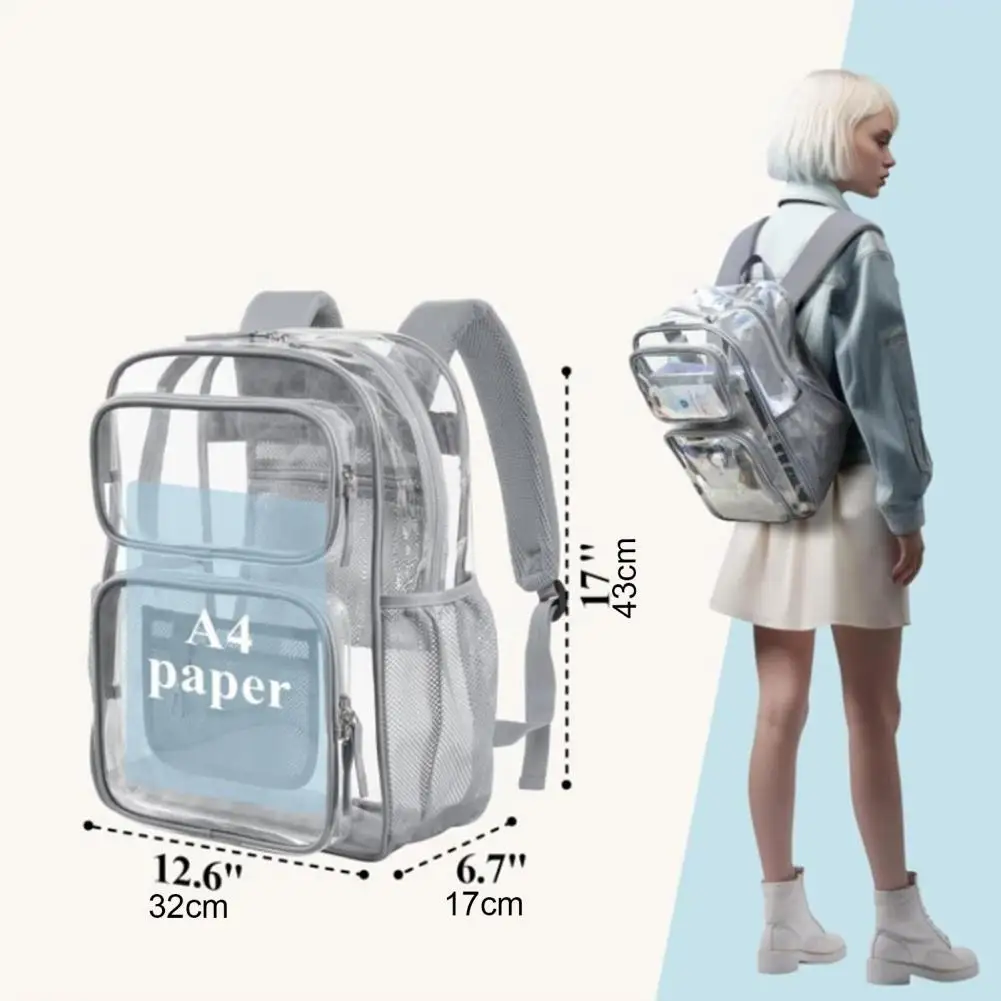 حقيبة ظهر شفافة، حقيبة ظهر شفافة كبيرة شديدة التحمل من مادة PVC، شفافة مع حقيبة ظهر شفافة بأشرطة معززة للمدرسة