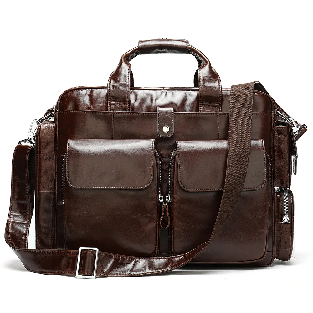 Borsa da lavoro da uomo in vera pelle di grande capacità, valigetta da viaggio, borsa a tracolla in pelle cerata resistente all'usura