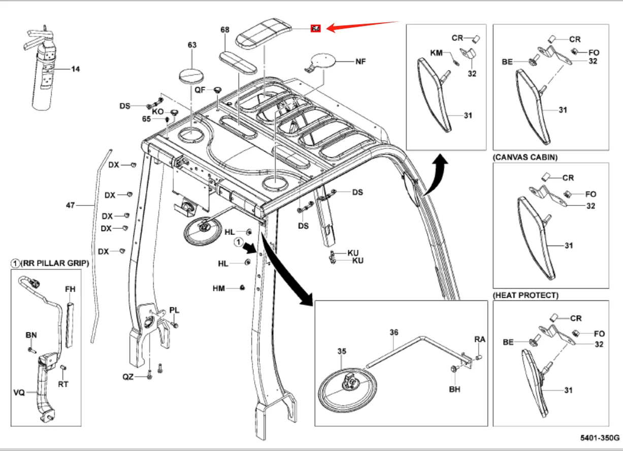 Toyota Forklift Parts 8FD10-30,8FG10-30 Ceiling Waterproof Transparent Top Cover 54154-23330-71 54155-26600-71 54155-23320-71