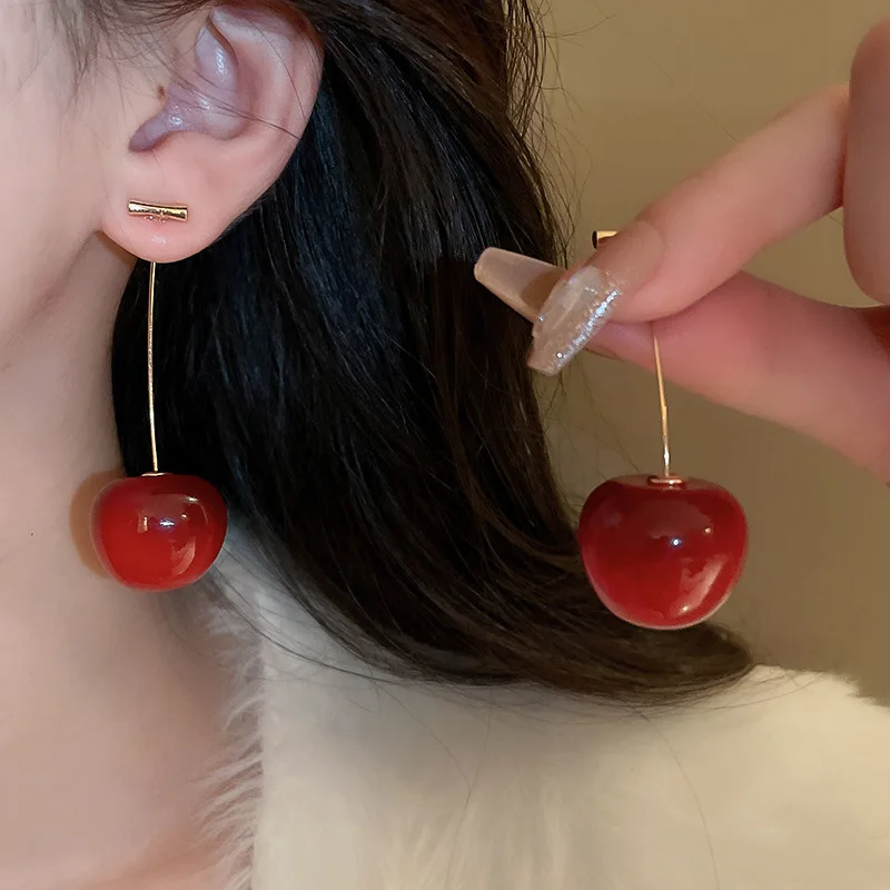 2024 New Cute Temperament Cherry Drop Earrings Women Korean Classic Style Earrings Fashion New Year Jewelry Christmas Gifts