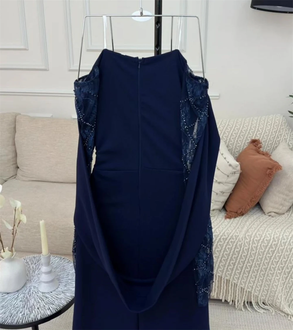 Customized Evening Dress Graceful Strapless Off the Shoulder Special Occasion Gowns Satin Long Sleeves  Mermaid  Sweep Train Pro