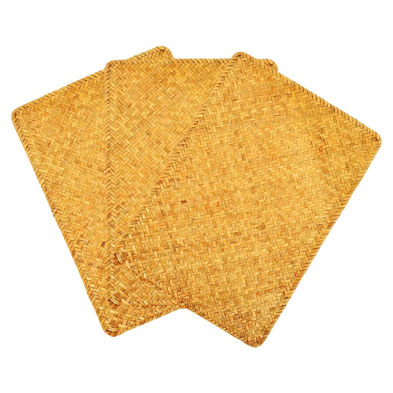 Pack Of 3, Natural Seagrass Place Mat, 17.7Inch X 12Inch, Hand-Woven Rectangular Rattan Placemats