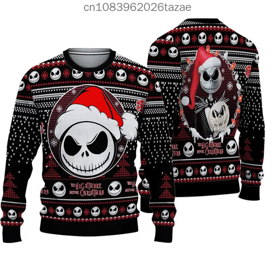 The Nightmare Before Christmas Jack and Sally Sweater 3D Printer Disney Christmas Men's and Women's Sweaters