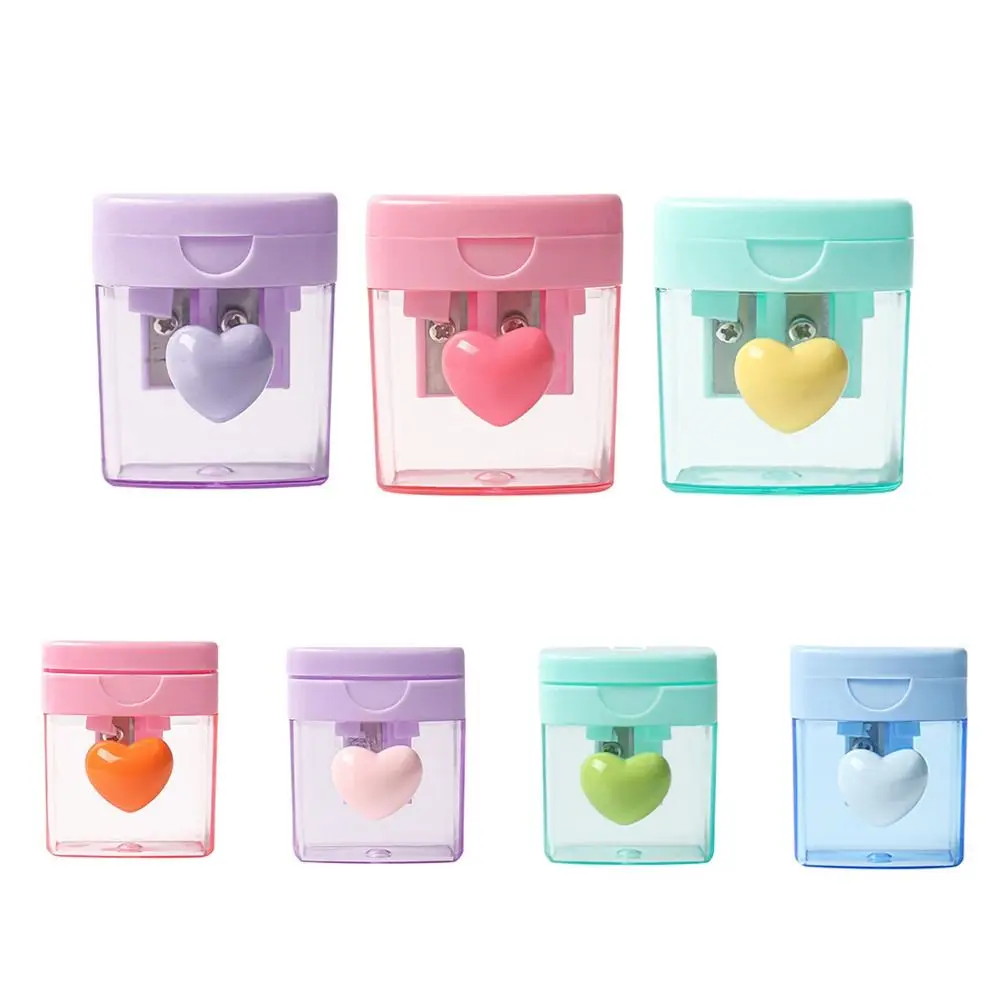 Portable 1/2 Holes Pencil Sharping Tools Transparent With Cover Pencil Sharpener Sketching Heart Pencil Cutter Boys Girls