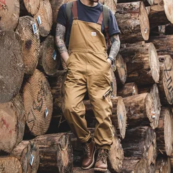 Vintage Men's Vintage Khaki Overalls Jumpsuit Cargo Work Pants Baggy Fit Contrast Cotton Overalls Straight Spring Fall Trousers