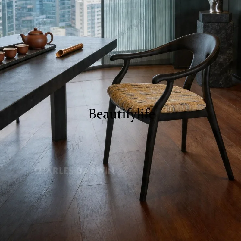 Ash wood solid wood dining chair designer armchair medieval national style tea chair study book chair
