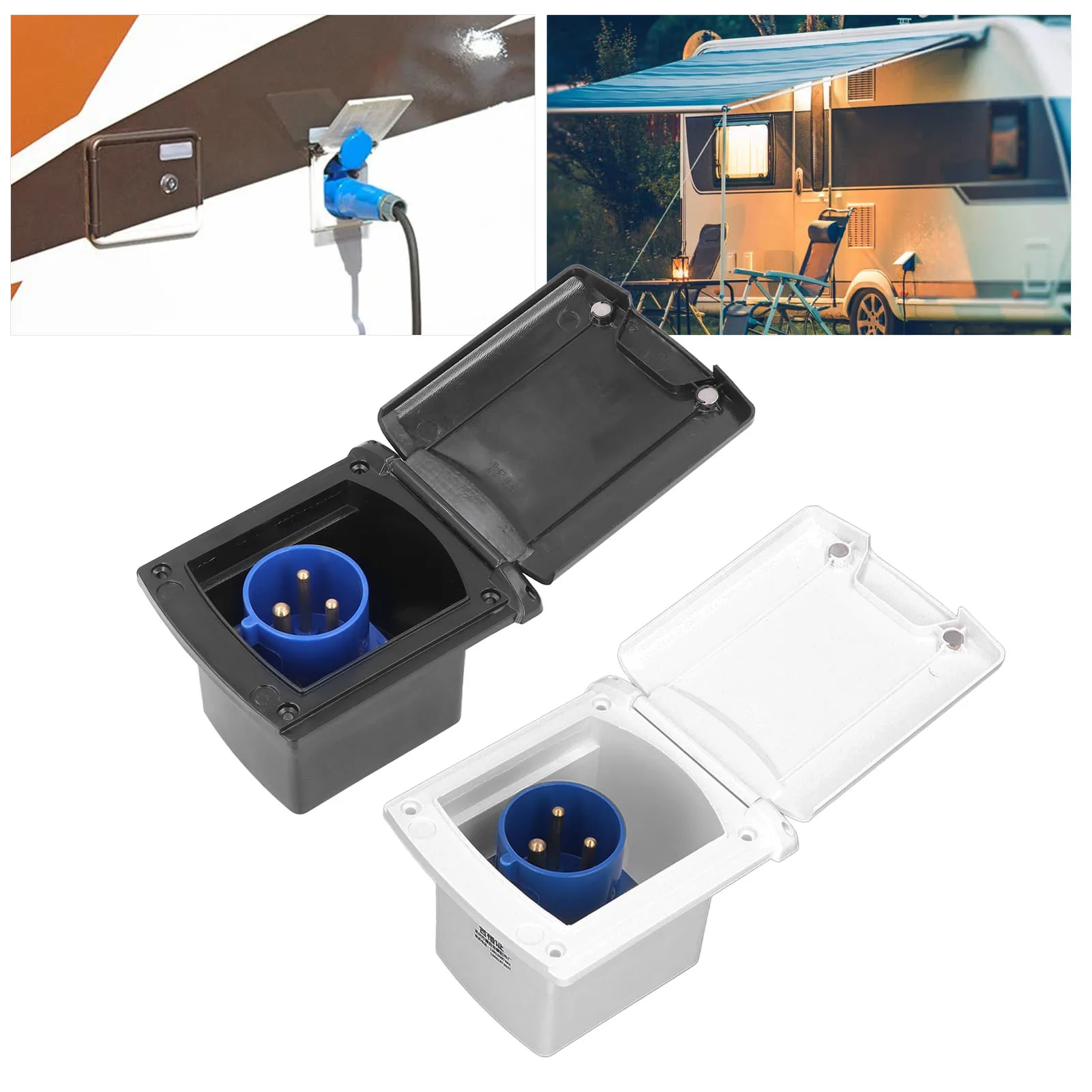 

32A 220V‑250V RV External Power Outlet Box 3 Pin Plug Socket Waterproof Embedded Mounting for Campers Trailer 32A Port Plug