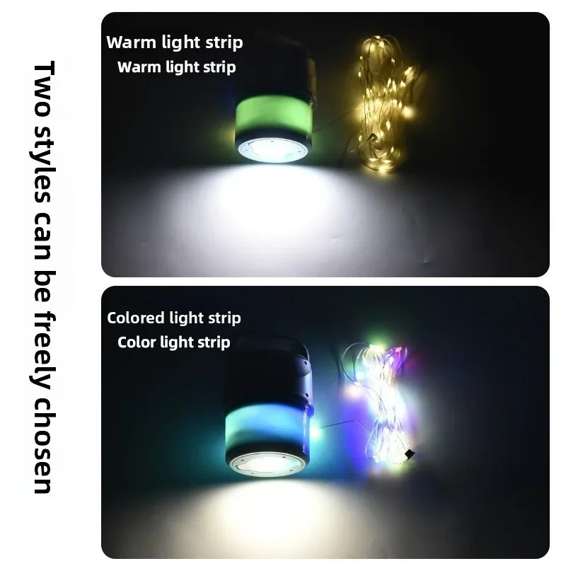 LED String Lights, Ambient Camping Lights, Outdoor Flashlight, Long-Lasting Power Bank, Hook-Equipped Tent Light