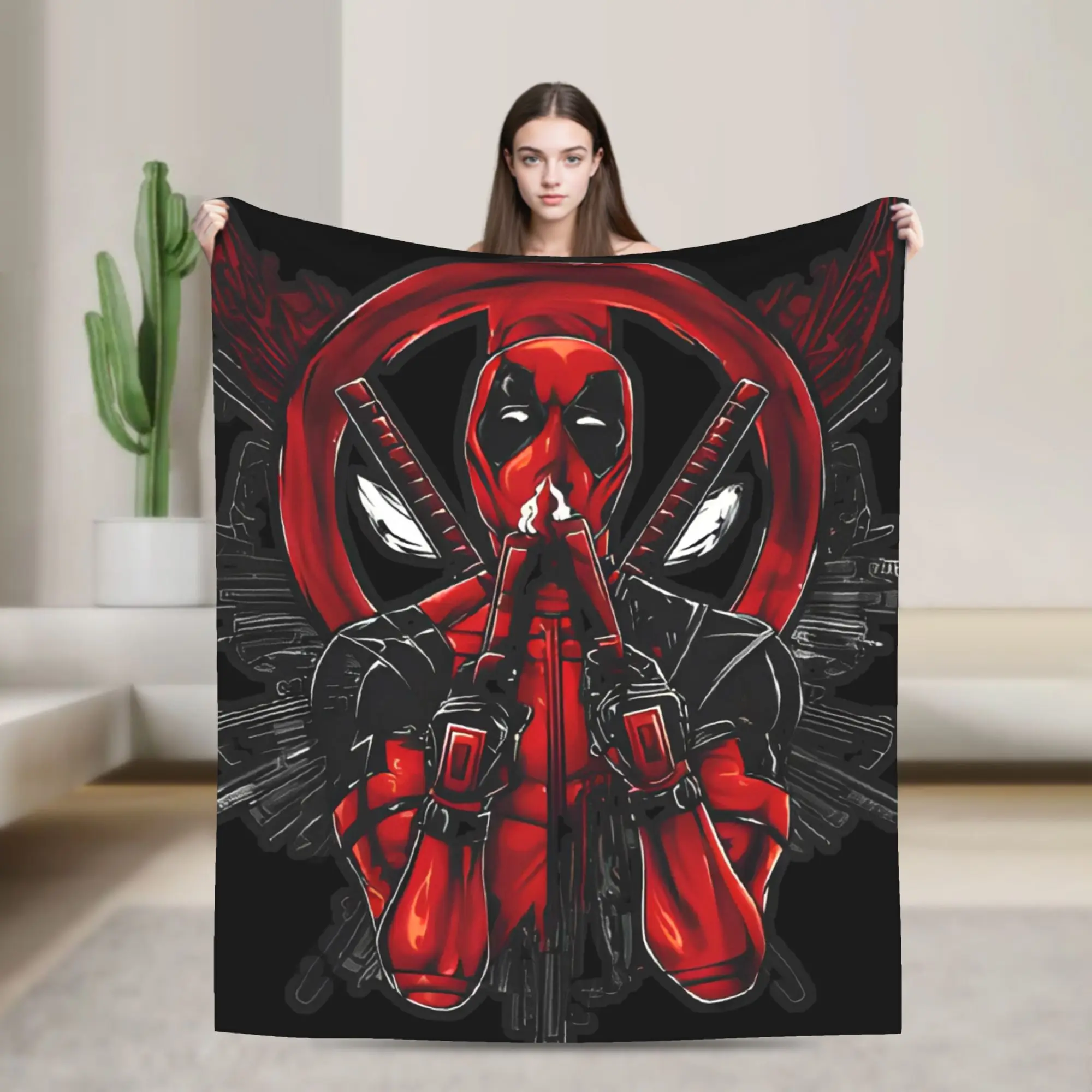 

Deadp00l Comics Flannel Blankets Funny Superhero Movie Deadpool Throw Blankets for Sofa Bedding Lounge 200x150cm Bedspread