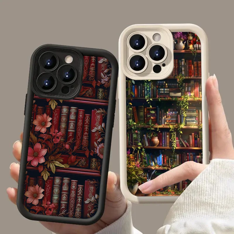 Case for Xiaomi Redmi Note 14 13 12 11 Pro Plus 12S 11S 10S 10 Redmi 13C 12C 14C 4G Flowery Bookshelf Painting Soft Phone Cover