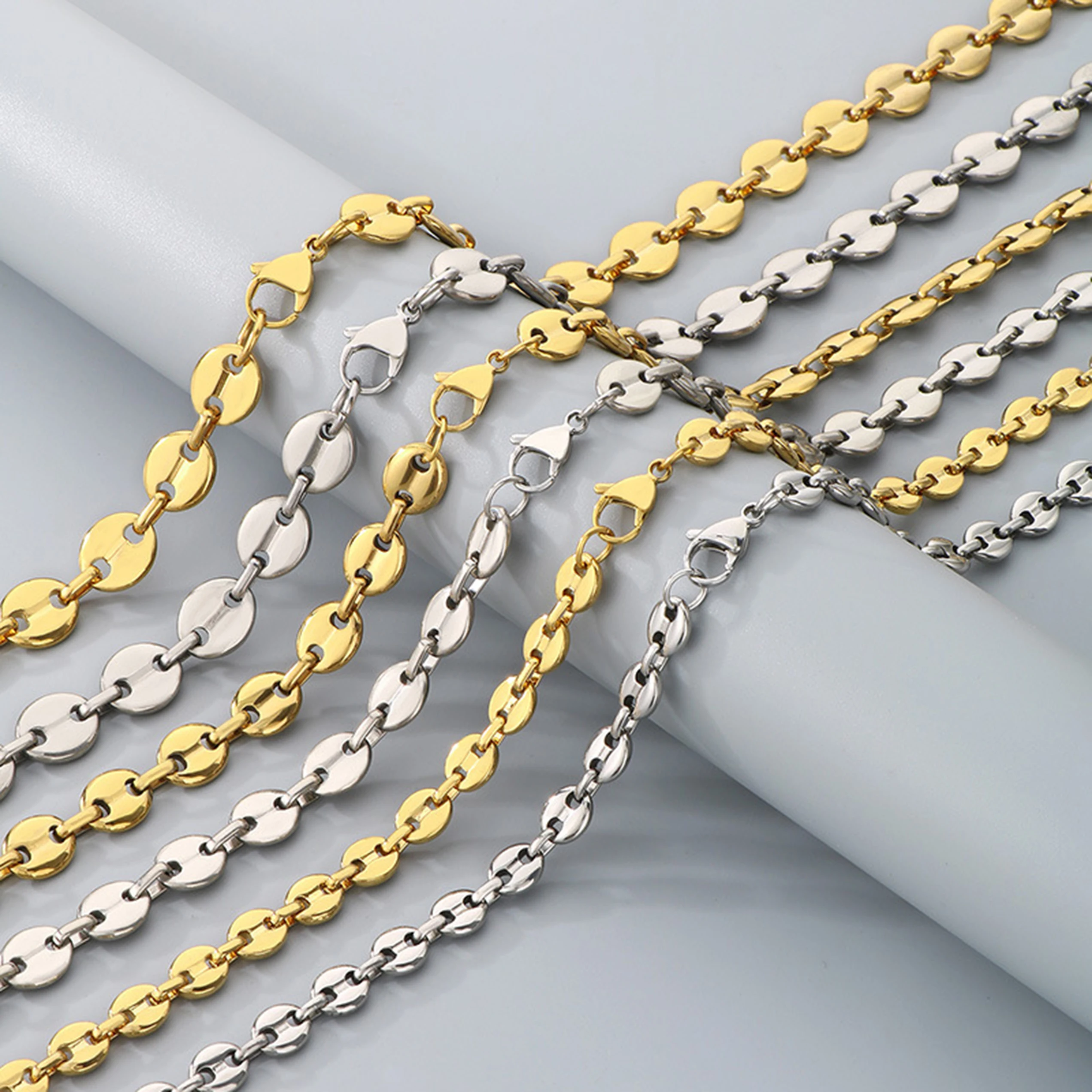 7/9/11mm Customer-size Stainless Steel Coffee Bean Chain Bracelet or Necklace For Men Women Hip Hop Jewelry Gifts
