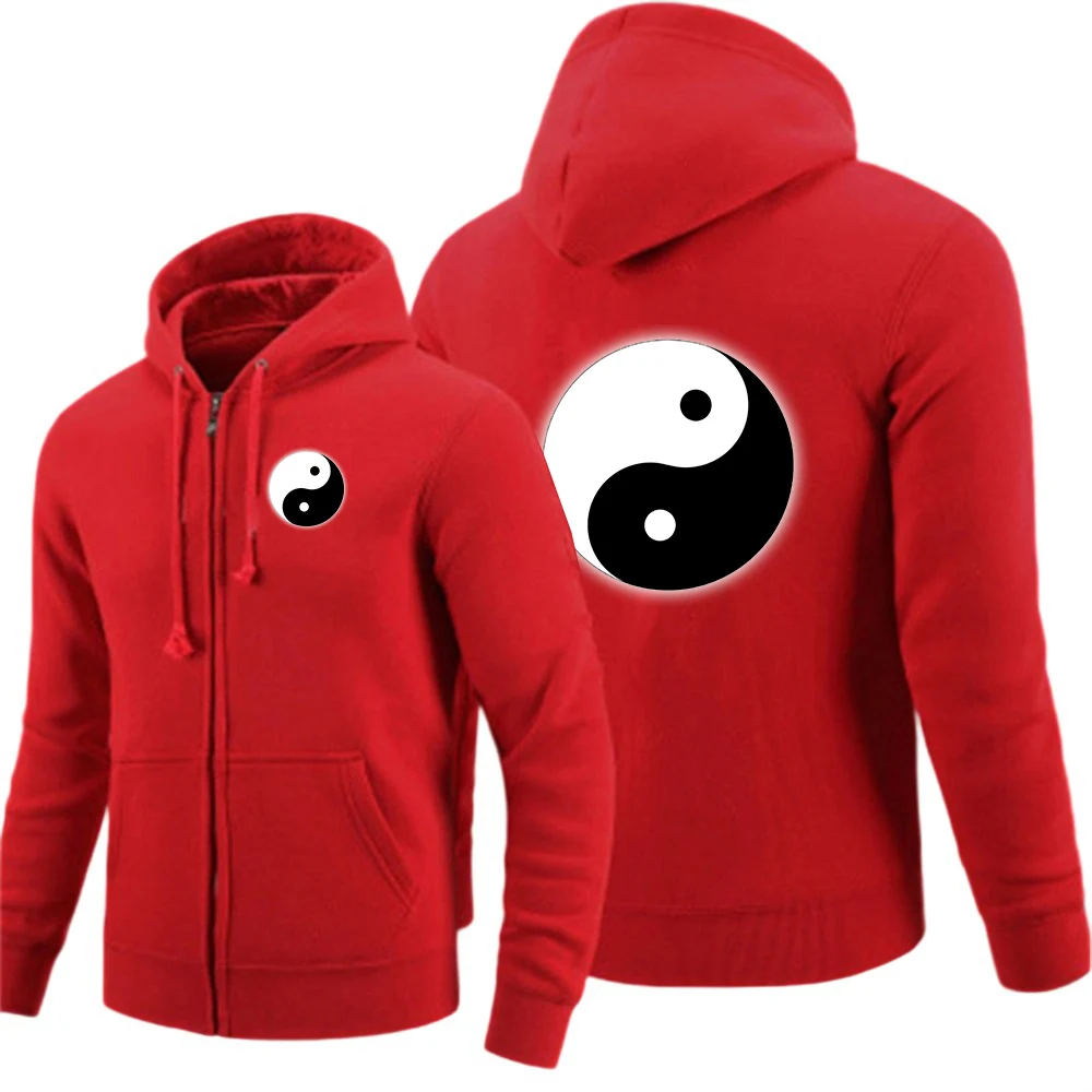 Taijitu Yin Yang Symbol Men's Gym Fitness Hoodies Sports Casual Jacket Running Training Clothing Loose Zipper Hooded  Jacket