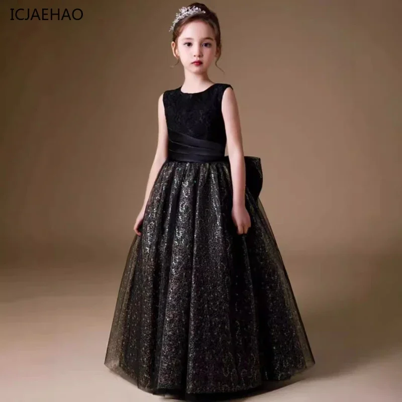 ICJAEHAO 2025 Girls Kids Violin Choir Host Princess Dress Children Piano Orchestral Performance Evening Party Elegant Clothes