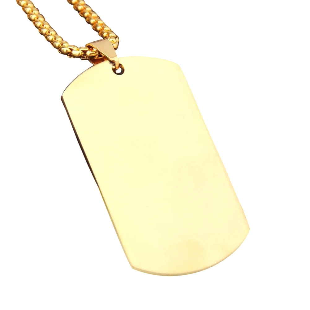 Dog Tag Real Mens Titanium Steel Pendant Chain Necklace (Gold) dog tag necklace dog tag pendant