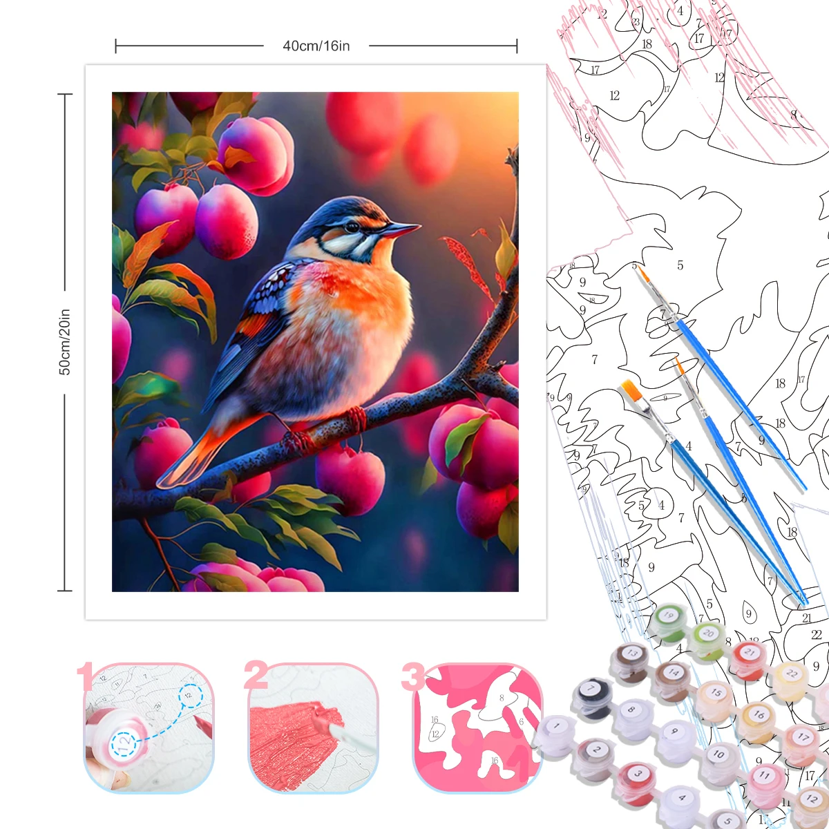 PhotoCustom Painting By Numbers Little Bird On The Tree For Adult Coloring By Numbers With Frame On Canvas Animal Picture Unique