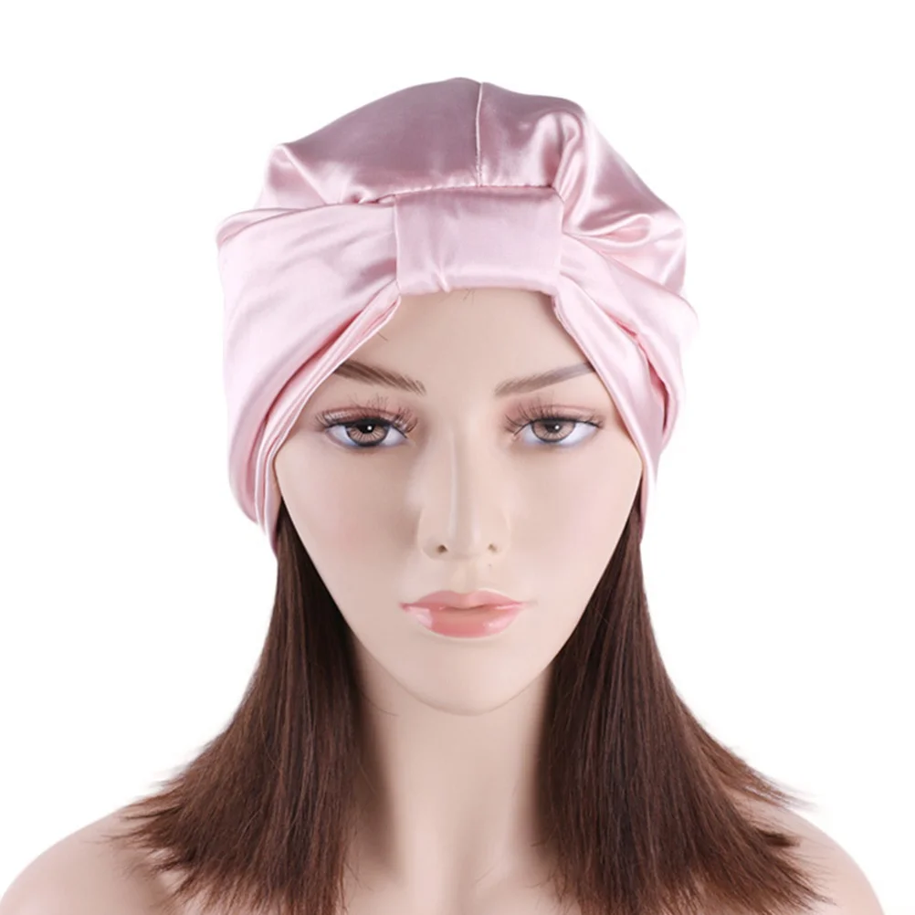 

2pcs Double Layer Satin Lined Elastic Sleep Caps For Women Hair Protection Night Sleeping Hats Chemo Hat Imitated Silk Beanie