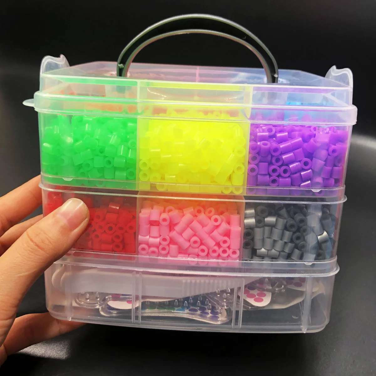 10.000 Stück Hama-Perlen-Bastelset, kreatives DIY-Set mit Aufbewahrungsbox, Stecktafeln, Bügelpapier, Kettenzubehör, buntes Kunsthandwerk