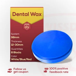 Wissden WAX Disc（8 Pieces）98,12-30mm White/Blue/Red Dental Lab Materials Open System CAD/CAM