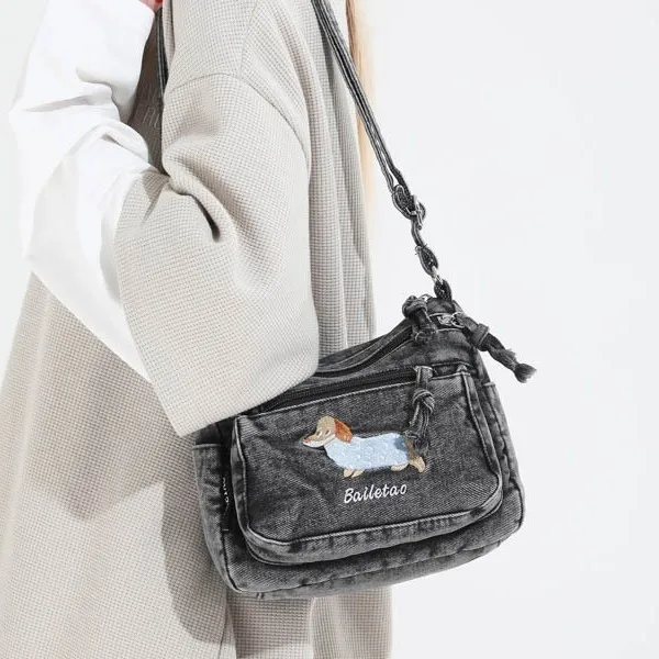 

Новая джинсовая сумка через плечо 2025 года — модный ленивый стиль, вышитая в стиле ретро, универсальная для путешествий