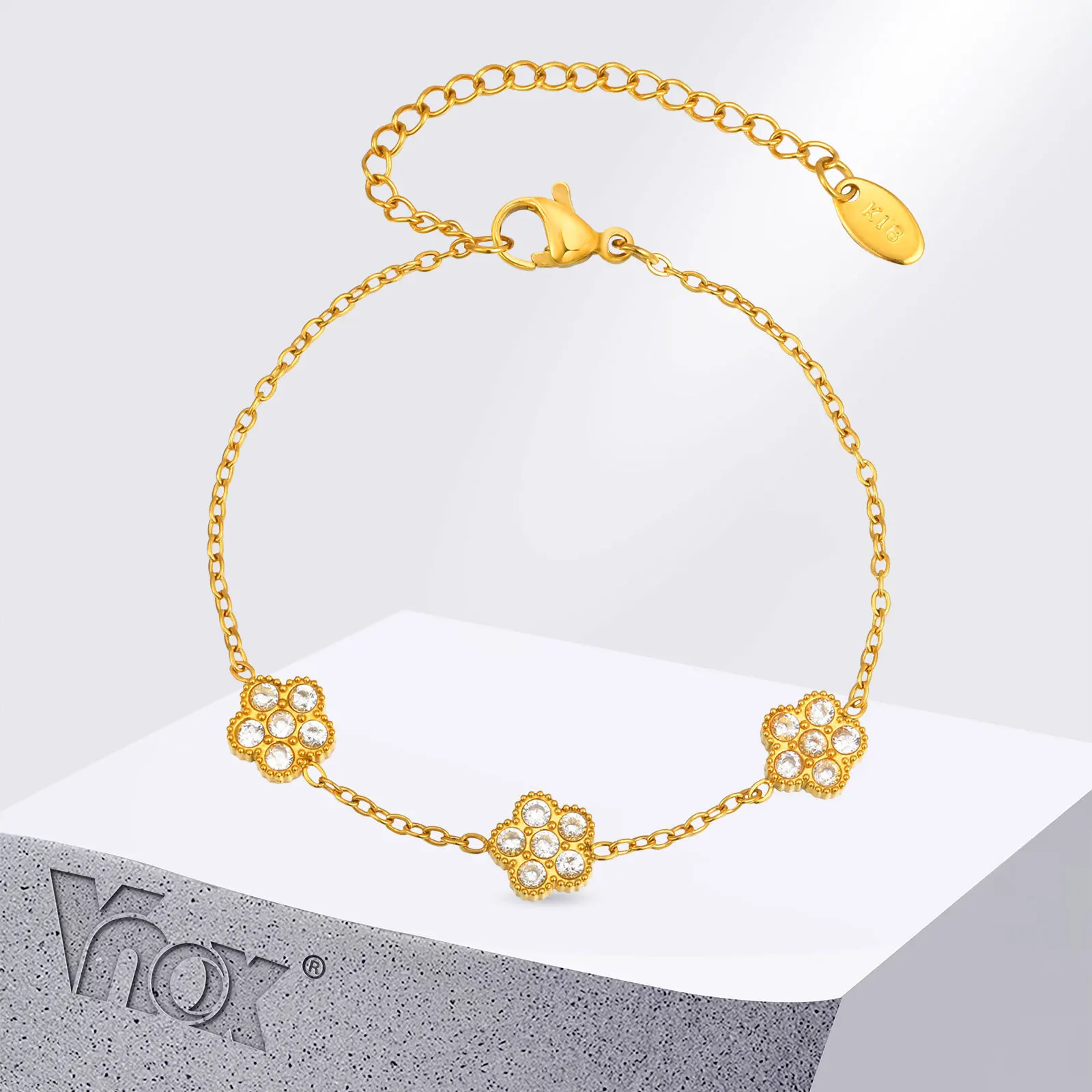 

Vnox Lucky White Zircon Flower Bracelet For Women,Light Luxury Stainless Steel Chain Bracelet,Fashion Hand Jewelry Wholesale