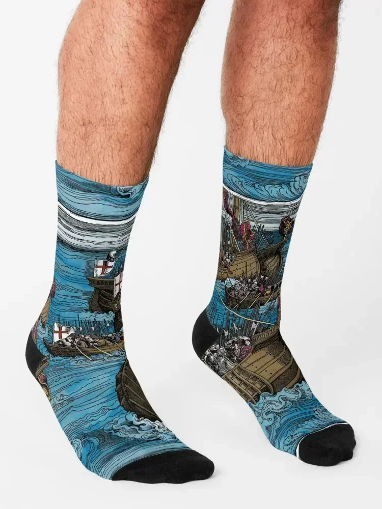 Woodcut - naval battle Socks aesthetic gym funny gift winter gifts Men Socks Luxury Brand Women's