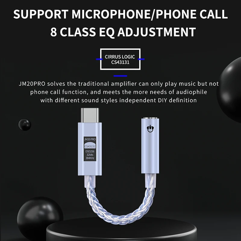 JM20 PRO CS43131 Type C to 3.5mm HiFi DAC USB C Earphone AMP Audio Adapter for Android iPhone 15 16 Support 8 Class EQ Adjustmen - Image 4