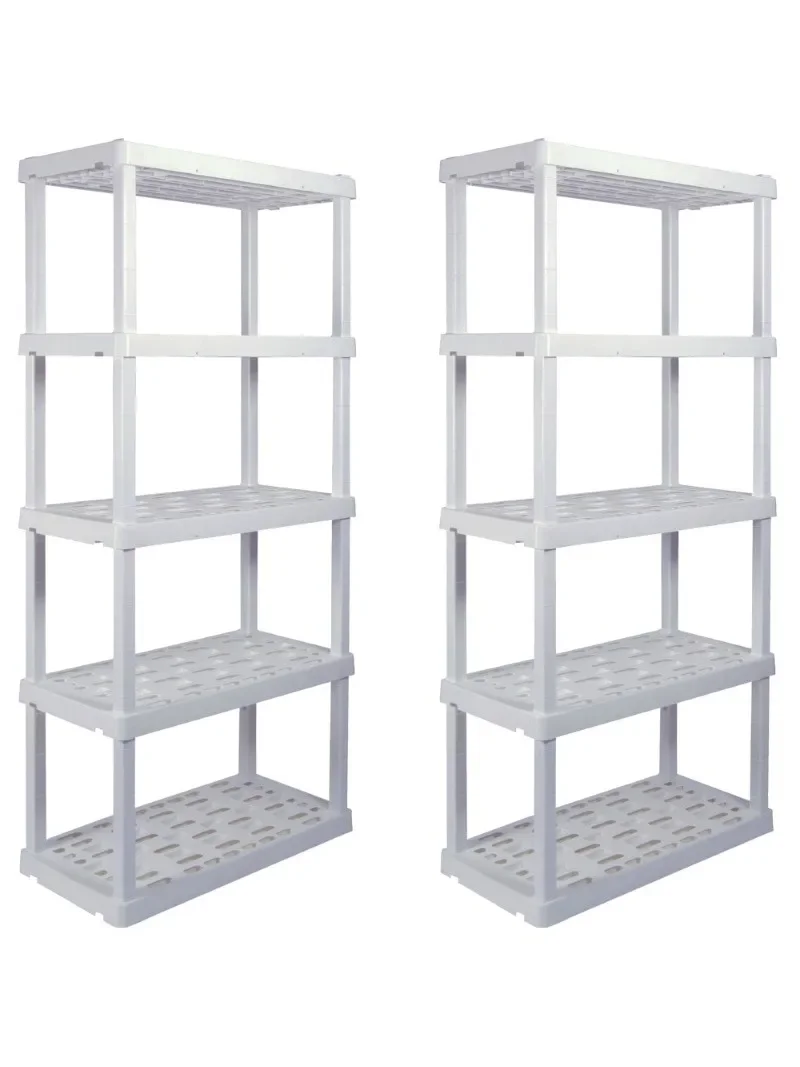 Hyper Tough 5 Shelf Plastic Garage Shelves, 2 pack Storage Shelving, White, 750 lbs. Capacity