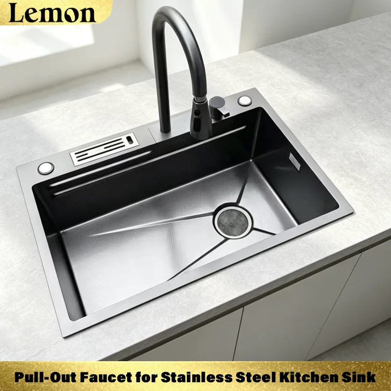 Functional Faucet, Stainless Steel “Flying Rain” Waterfall Faucet, Kitchen Pull-Out Faucet for Home Use