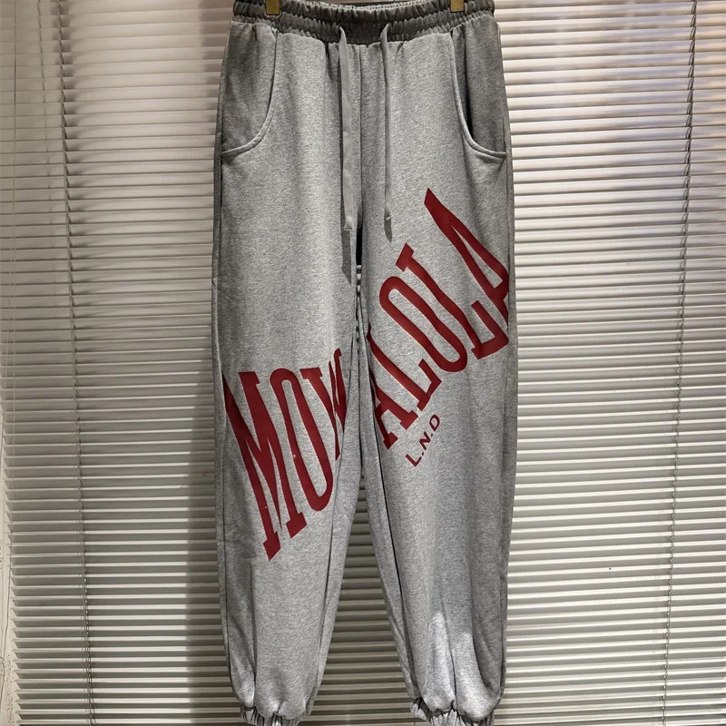 

Oversized Wide-Leg Letter Print Vintage Gray Sweatpants Hip-Hop Mowalola Men Women Cotton High-Quality Drawstring Joggers