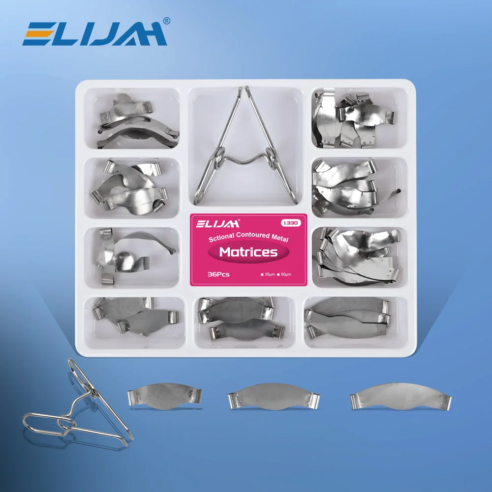 ELIJAH Dental Sectional Contoured Metal Matrices Matrix With Springclip No.1.330 Band Resin Clamping/Seperating Dentist Tools