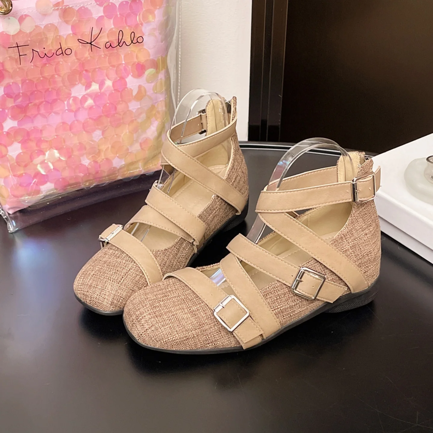 2026年春-レディース-バレエフラット-メリージェーンシューズ-クロスストラップ-jk-シングルシューズ-身長アップ効果-カジュアル-ラウンドトゥ-ラバーソール