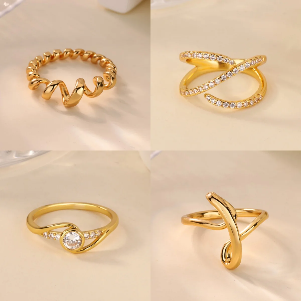 Stilvolle Spiral-Damenringe, 18 Karat vergoldet, geometrischer Zirkonia-Schmuckring, Geschenk, kostenloser Versand