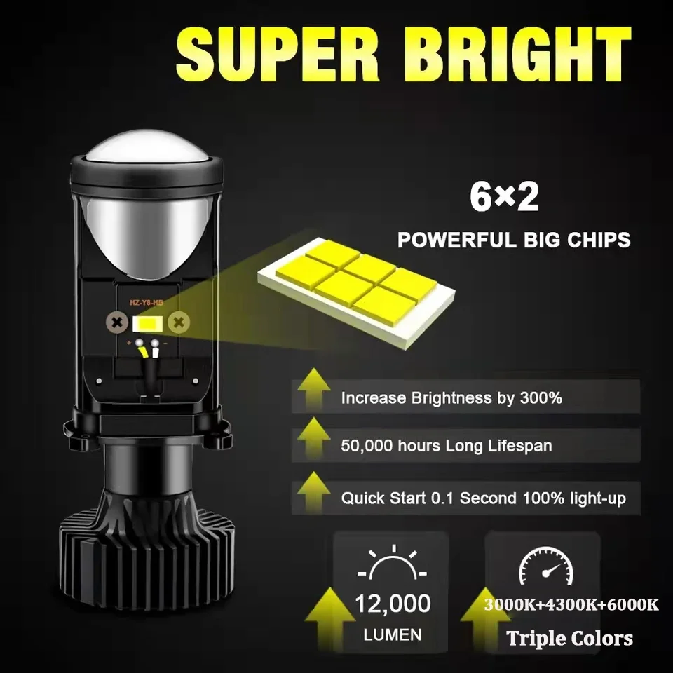 TCYATO Y6D 렌즈 H4 LED 헤드라이트 범용 12V 자동차 라이트 Y7 타입 통합... - 3