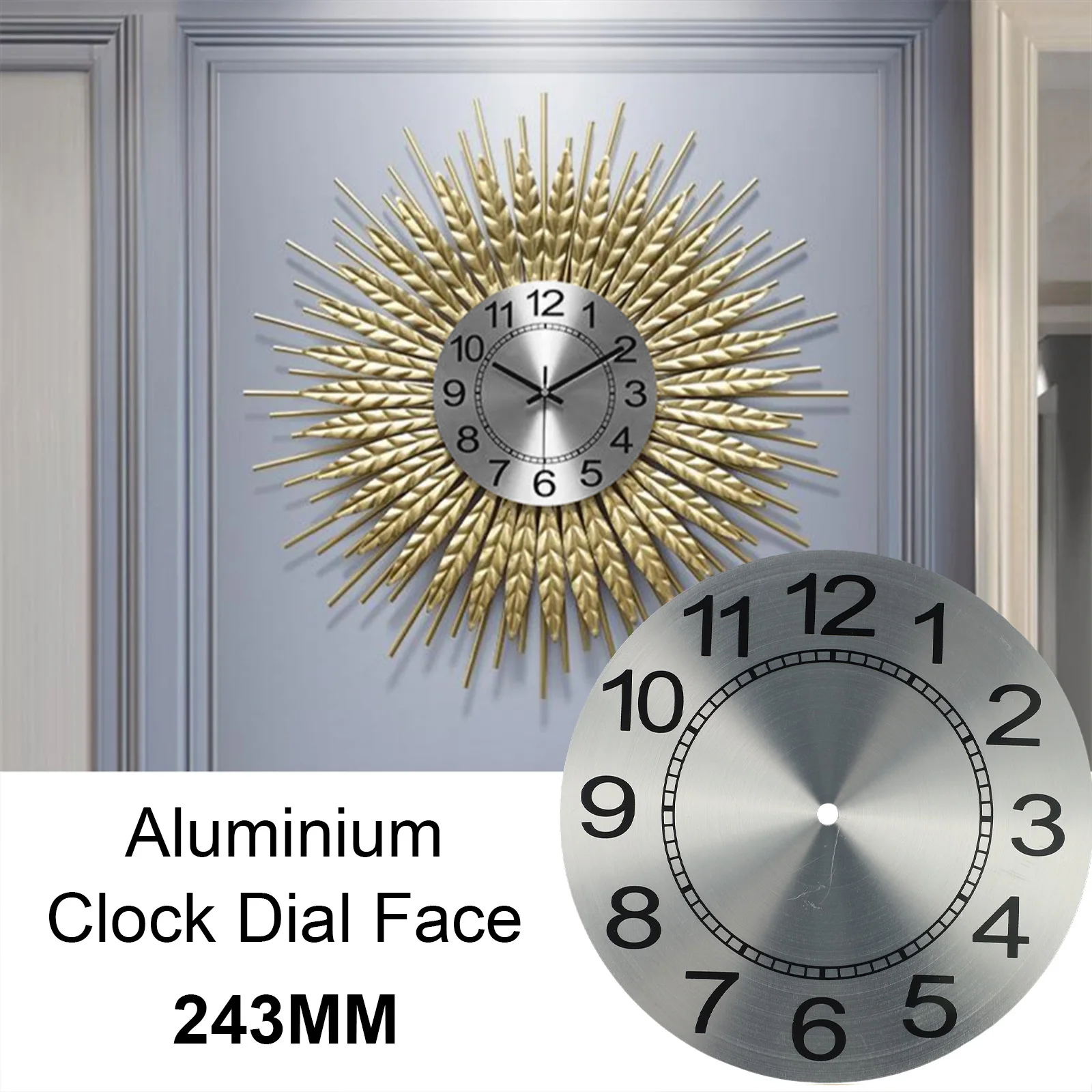 Replacement Clock Dial 9.5 Inch Clock Face DIY Quartz Wall Clock Advanced Appearance Aluminum Plate Clear Numerals