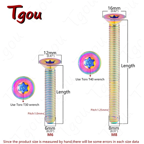 Imagen 2 del producto Perno de titanio Tgou M6 M8x10/12/15/20/25/30/35/40/45/50/55/60/65/70mm cabeza avellanada Torx con marcado para motocicletas