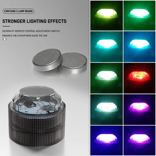 Imagen 2 del producto Nuevo adhesivo inalámbrico LED luz ambiental Interior del coche decoración de Control remoto Auto techo pie atmósfera lámpara luz trasera de bicicleta