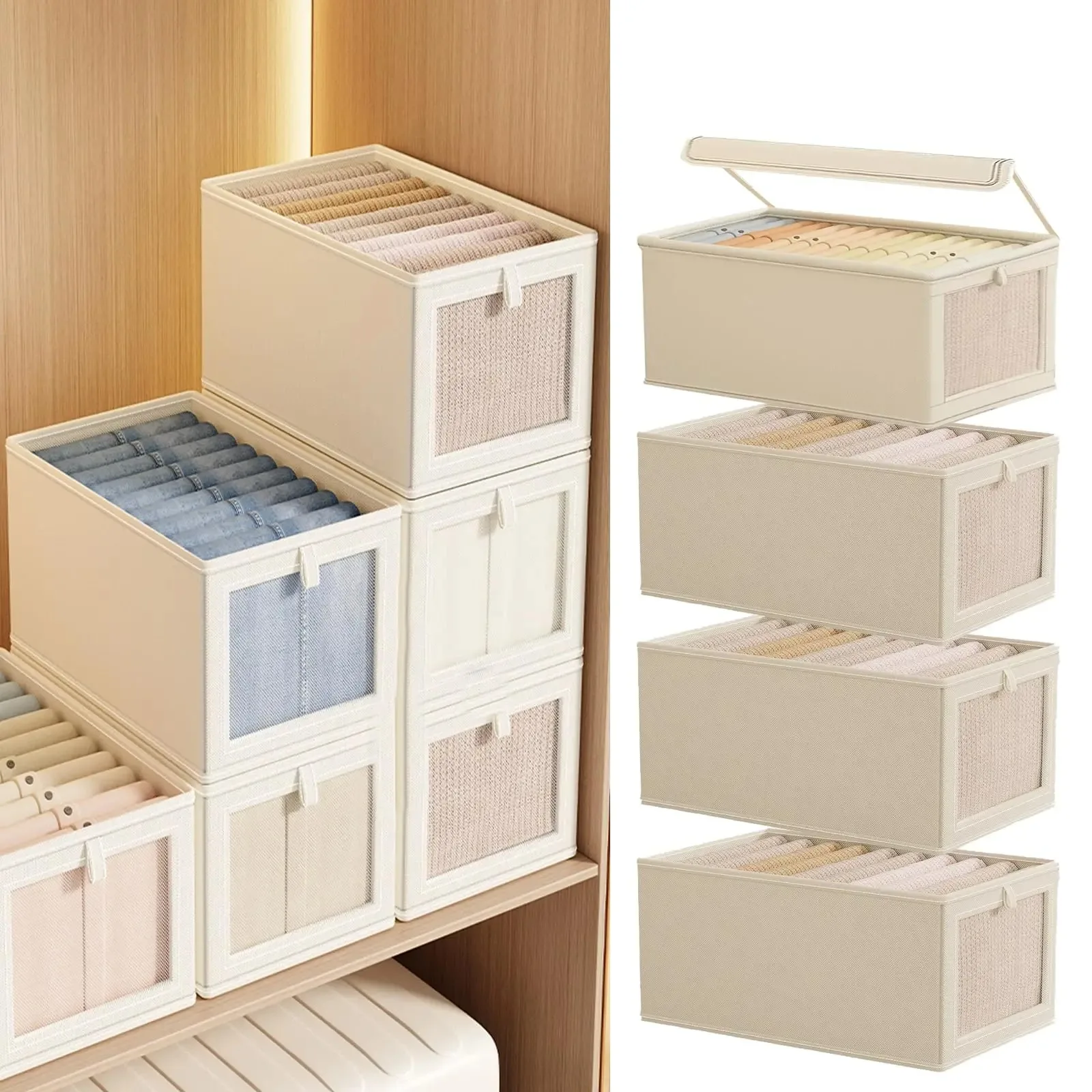 Foldable Clothes Storage Box Canvas Storage Box Thickened Household Dustproof Storage Box with Cover with Transparent Window