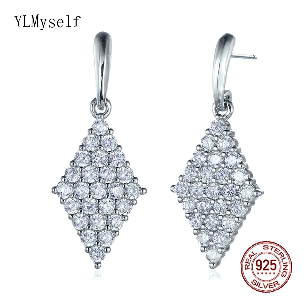 

Real Sterling Silver Drop Earrings Pave Shiny Cubic Zirconia Pretty Solid 925 Jewelry for women