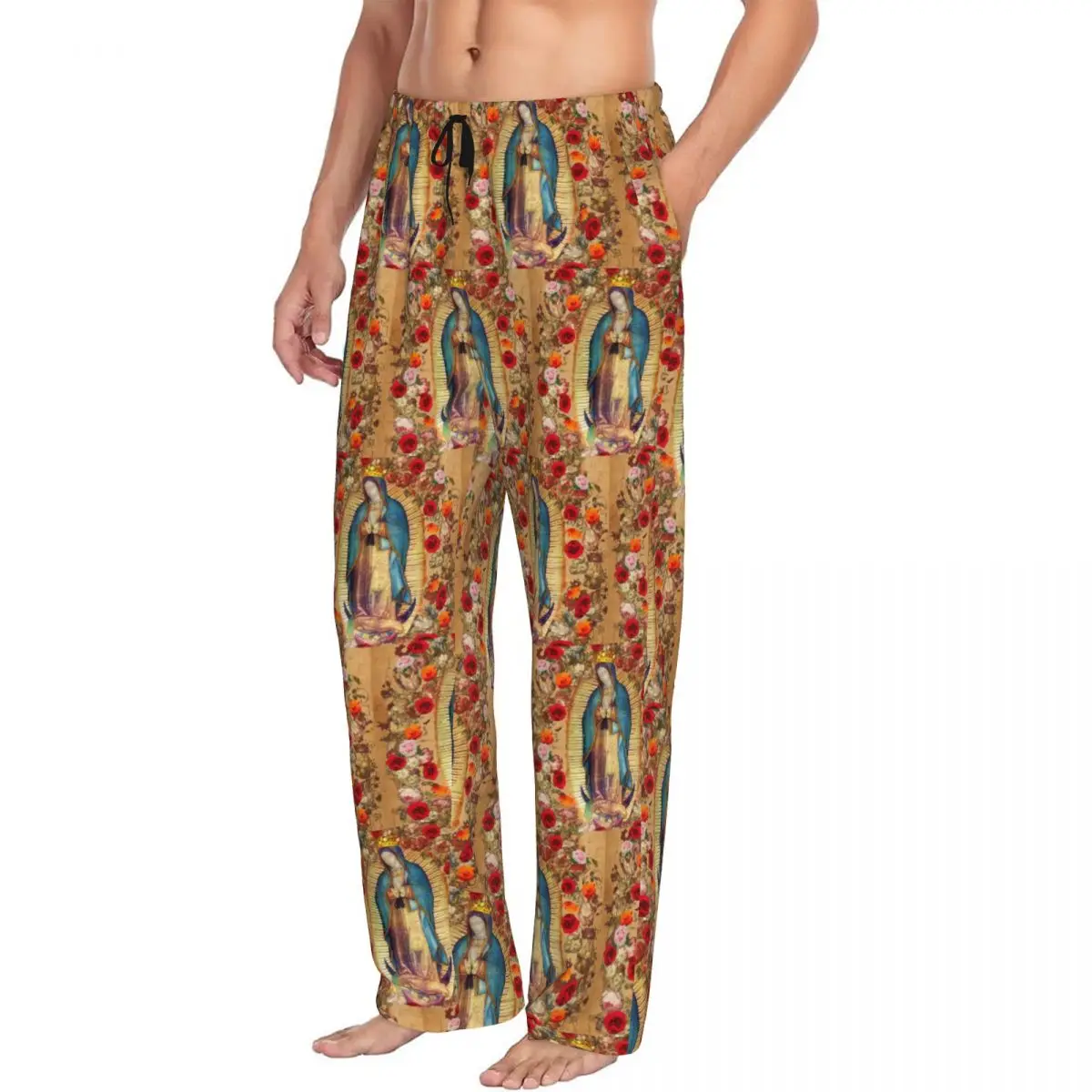 Custom Printed Our Lady Of Guadalupe Virgin Mary Pajama Pants Catholic Mexico Poster Sleepwear Sleep Lounge Bottoms with Pockets