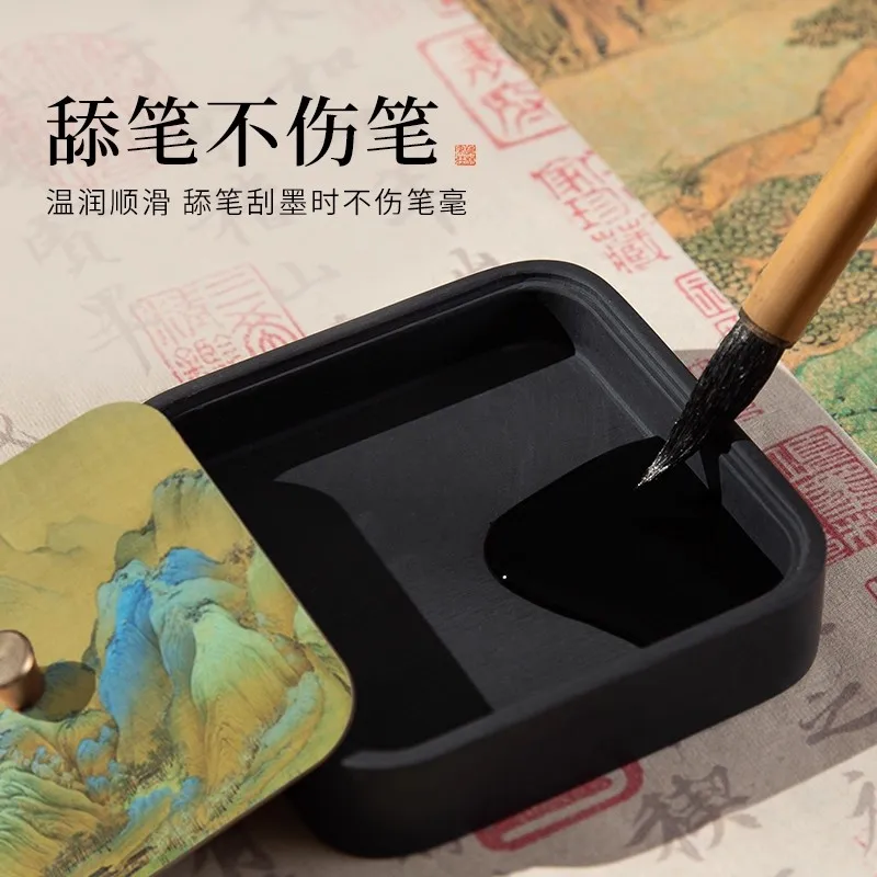 Natural Stone Ink Stone with Lid - Moisturizing Chinese Calligraphy Ink Slab Non-Dry Design for Painting & Writing