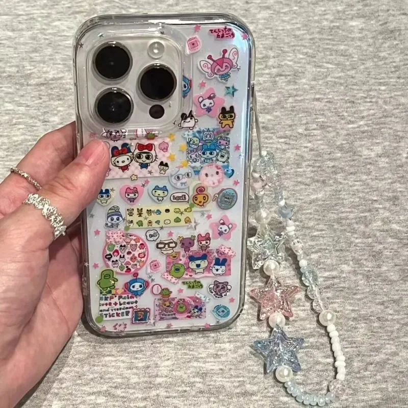 

kawaii cartoon lovelitchi mametchi Tamagotchi Mobile Phone Case For iPhone 16 16pro 15 14pro 13 Pro Max Mobile pendant Lanyard