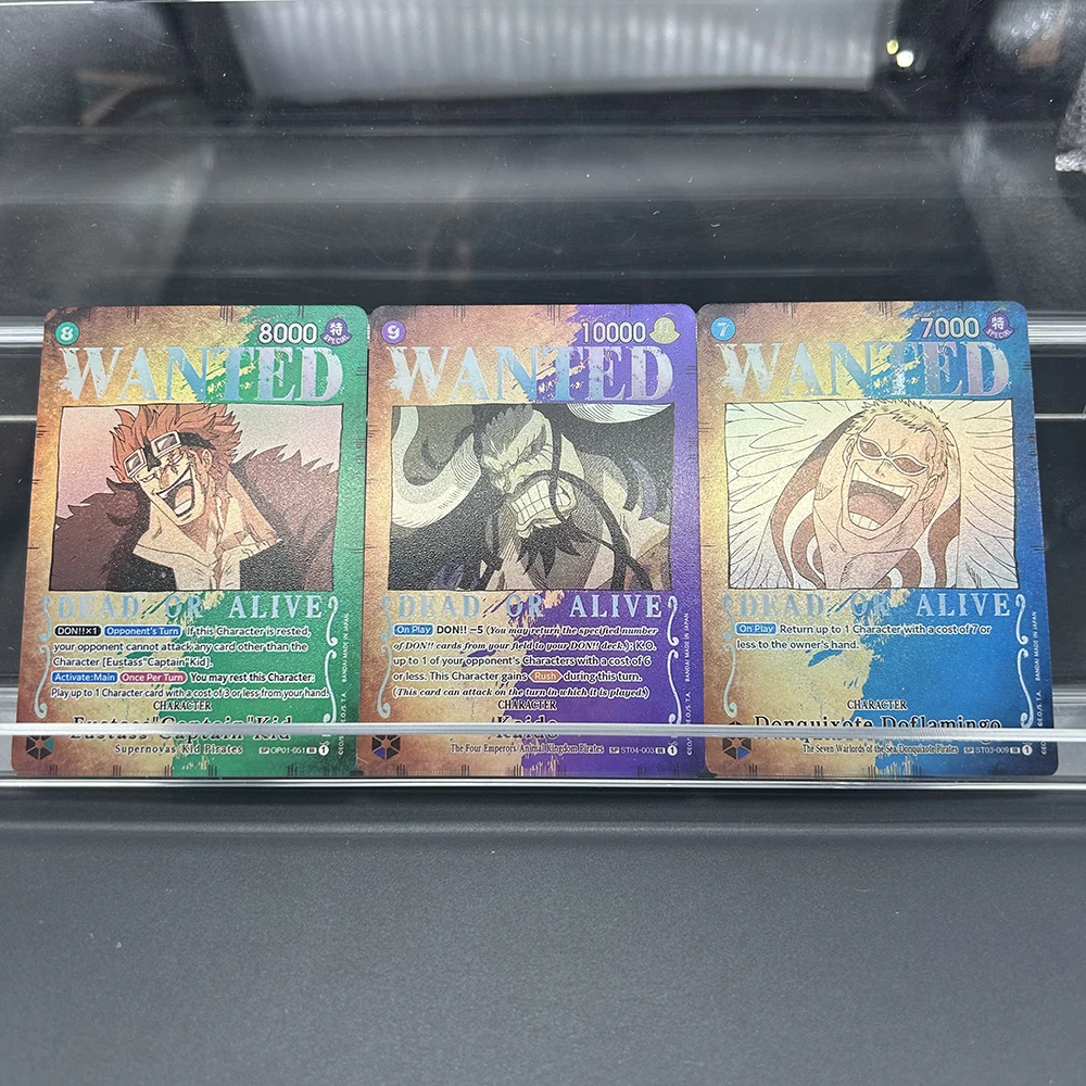 

Коллекционные карты Anime OPCG Proxy: Востребованные редкие голографические фольгированные карты с Эустасом Кидом, Кайдо, Дофламинго (ST104-001/ST03-009)