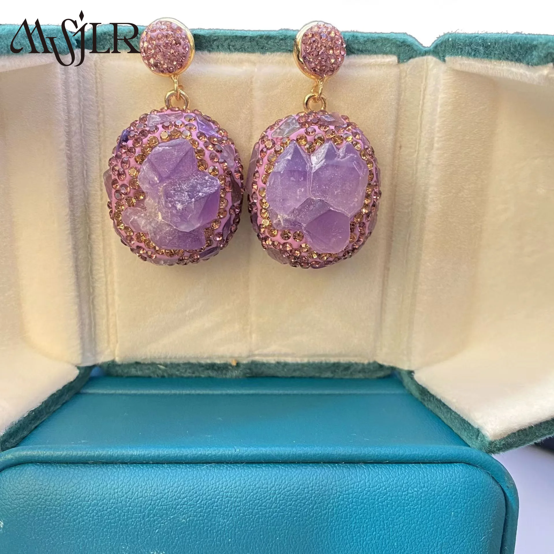 WT-MVE127 New Arrival Rhinestone And Amethyst High-end Feel Popular Purple Earring  For Women Jewelry