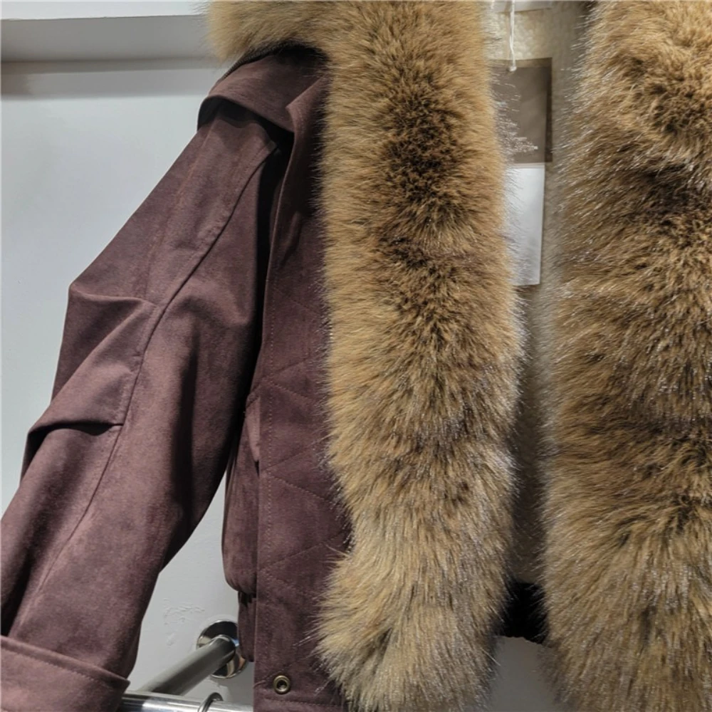 سترة أنيقة من الفرو مقسمة من GALCAUR سترة نسائية فضفاضة بأكمام طويلة وتصميم ملابس الشارع الشهير سترات نسائية للخريف نمط جديد على الموضة