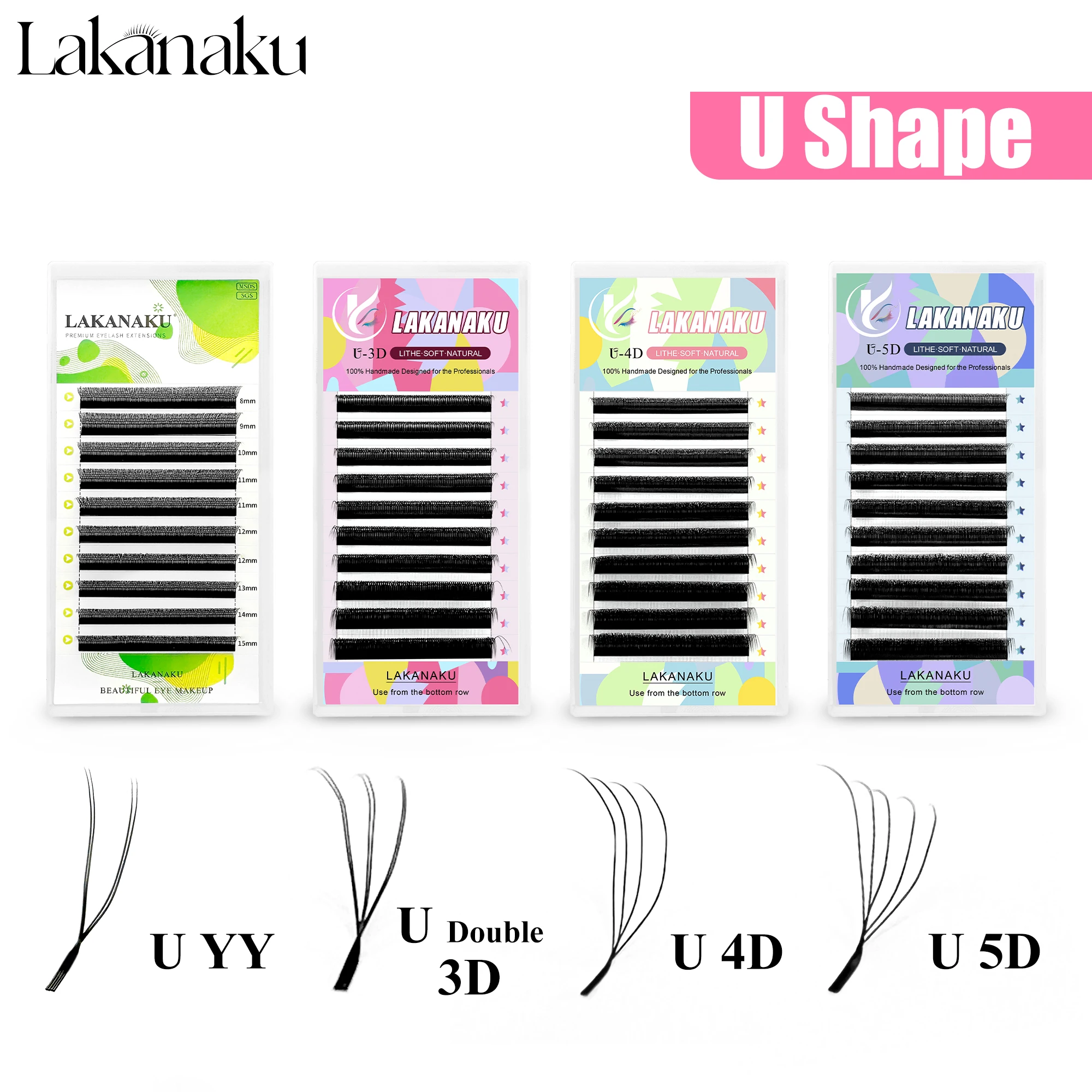 LAKANAKU Premade Lashes 5d U Shape Lashes New Style U Shape W Bloom U YY 3D 4D 5D W Fans Eyelash Extension