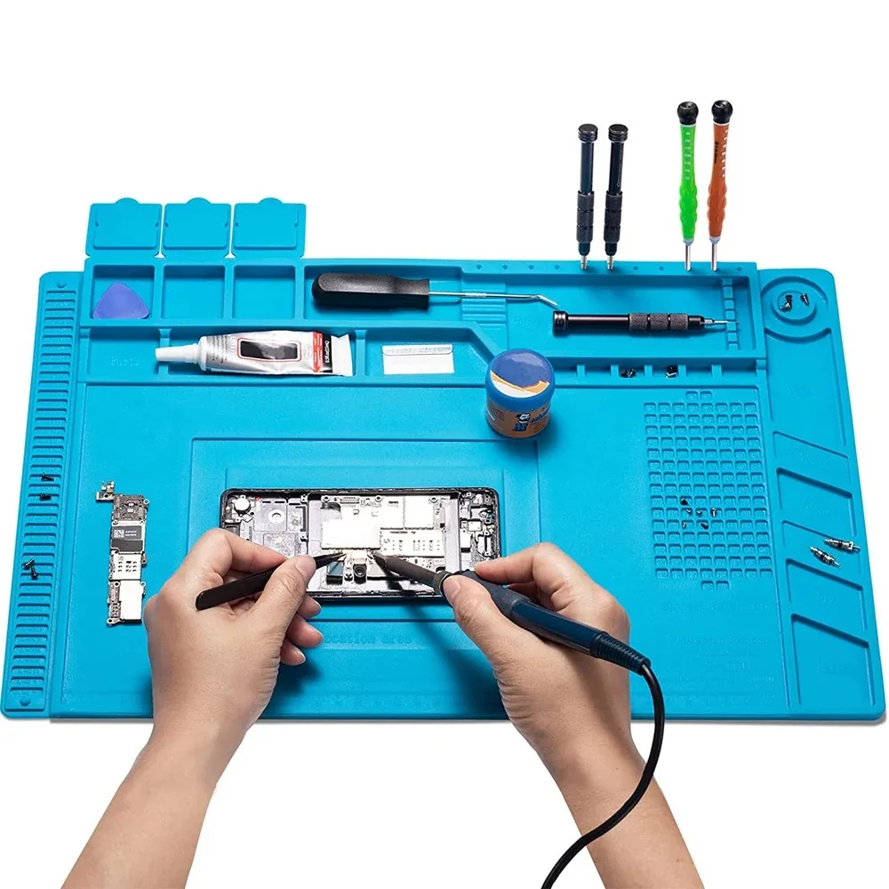 SiliconeWorkPadWelding Station,Heat-resistant,Anti-static Magnetic Tape for Telephone,Laptop,Watch Maintenance, afe and Reliable